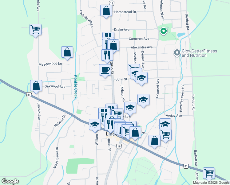 map of restaurants, bars, coffee shops, grocery stores, and more near 4377 Ontario Street in Lincoln