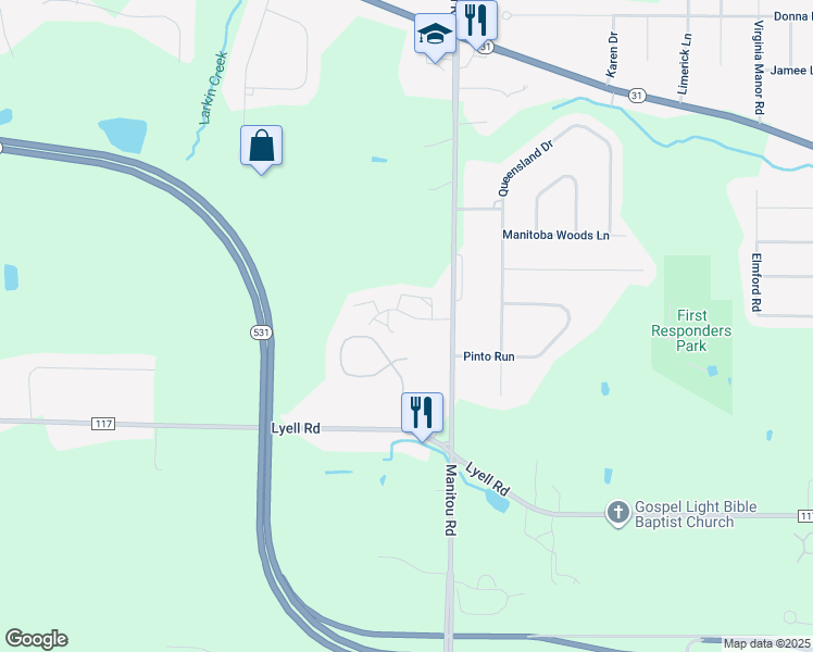 map of restaurants, bars, coffee shops, grocery stores, and more near 117 Jordache Lane in Spencerport
