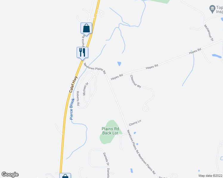 map of restaurants, bars, coffee shops, grocery stores, and more near 73 Newtown Plains Road in Lee