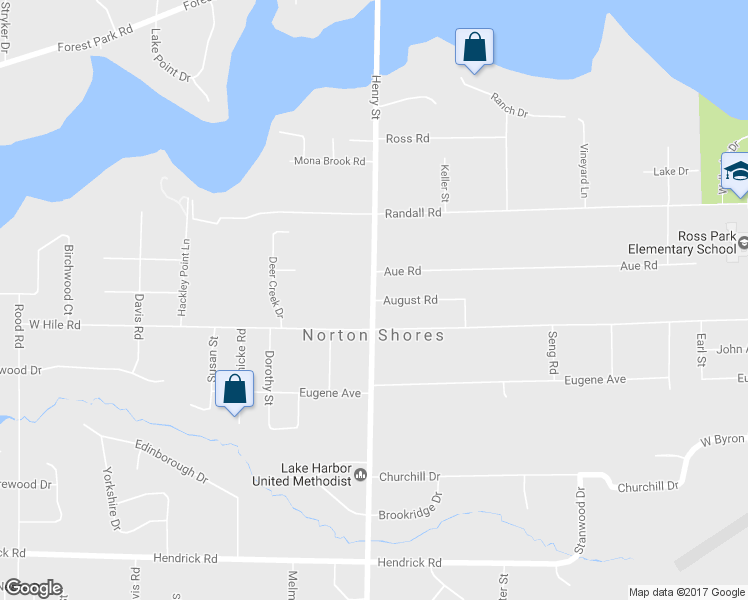 map of restaurants, bars, coffee shops, grocery stores, and more near 4592 August Road in Norton Shores