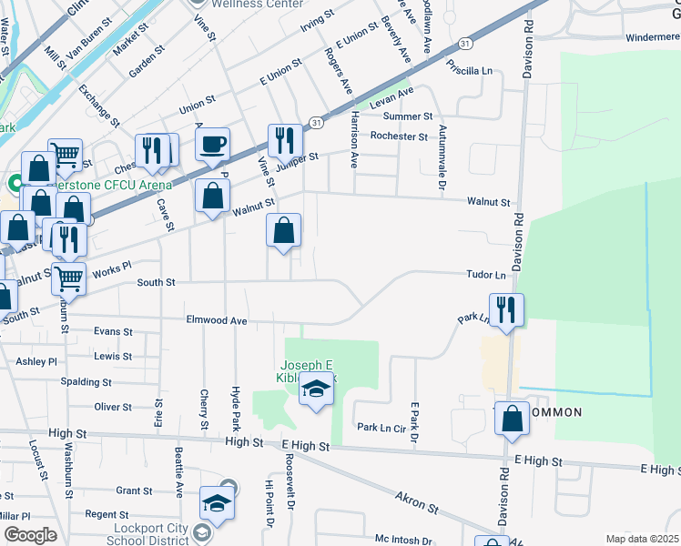 map of restaurants, bars, coffee shops, grocery stores, and more near 468 South Street in Lockport