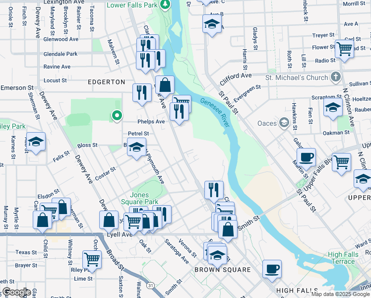 map of restaurants, bars, coffee shops, grocery stores, and more near 292 Lake Avenue in Rochester