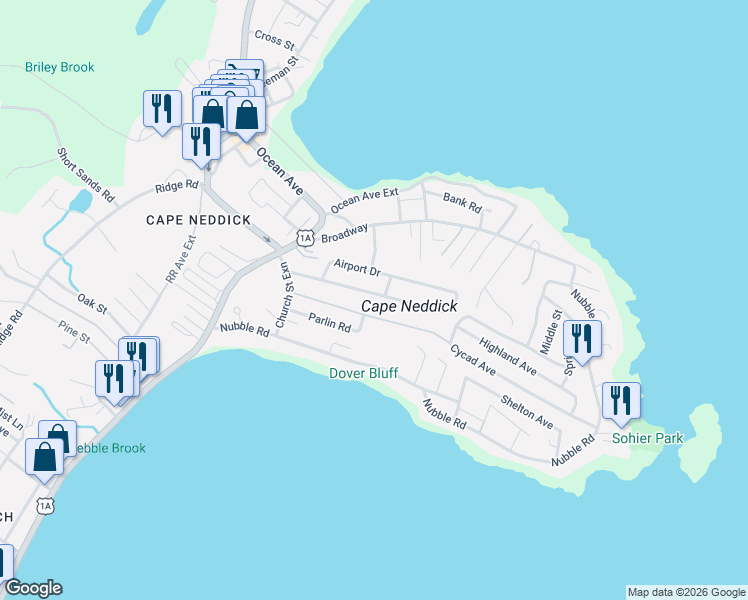 map of restaurants, bars, coffee shops, grocery stores, and more near 43 Airport Drive in York