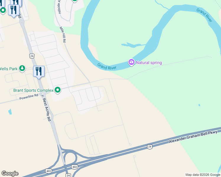 map of restaurants, bars, coffee shops, grocery stores, and more near 273 Pottruff Road in Brant