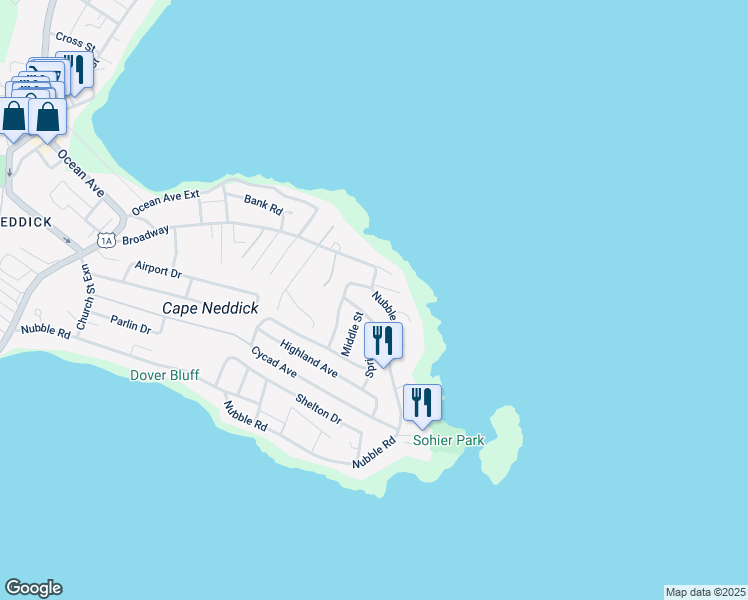 map of restaurants, bars, coffee shops, grocery stores, and more near 246 Nubble Road in York