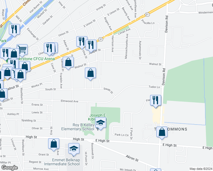 map of restaurants, bars, coffee shops, grocery stores, and more near 486 South Street in Lockport