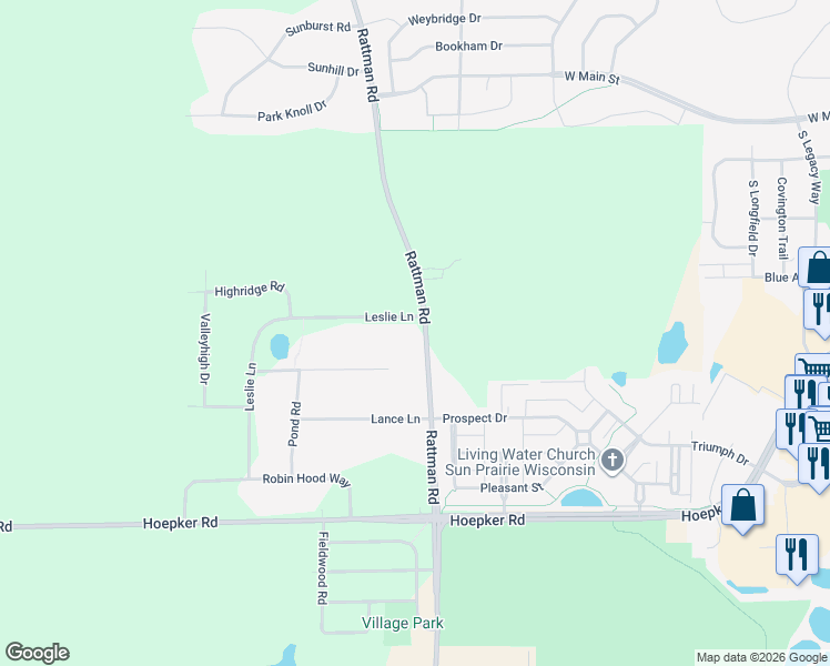 map of restaurants, bars, coffee shops, grocery stores, and more near 5905 Rattman Road in Madison