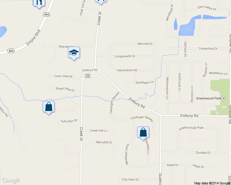 map of restaurants, bars, coffee shops, grocery stores, and more near 385 Embury Road in Rochester