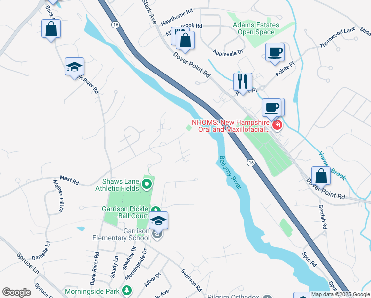 map of restaurants, bars, coffee shops, grocery stores, and more near Fords Landing Drive in Dover