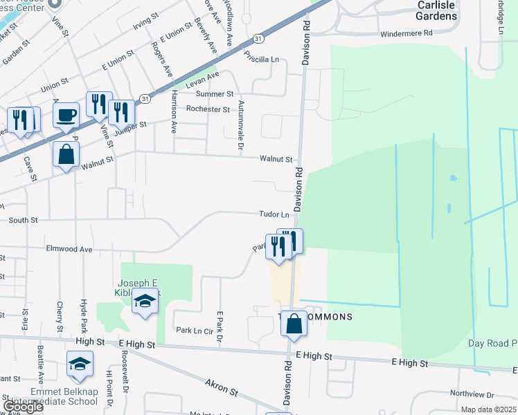 map of restaurants, bars, coffee shops, grocery stores, and more near 11 Tudor Lane in Lockport