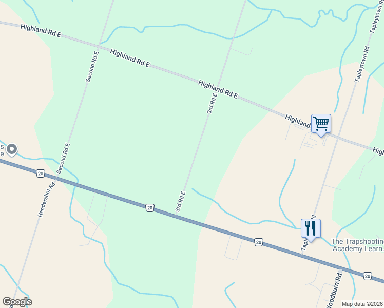 map of restaurants, bars, coffee shops, grocery stores, and more near 49 3rd Road East in Hamilton