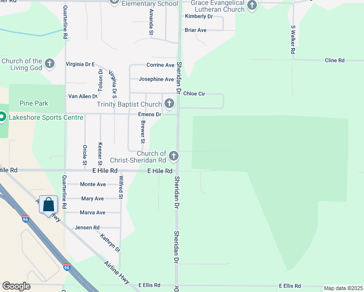map of restaurants, bars, coffee shops, grocery stores, and more near 4498 South Sheridan Drive in Muskegon