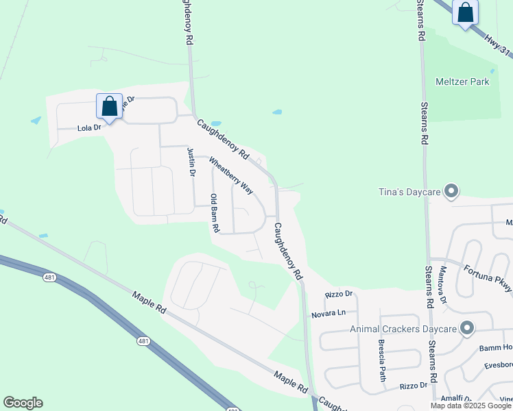 map of restaurants, bars, coffee shops, grocery stores, and more near 8241 Dandelion Way in Clay
