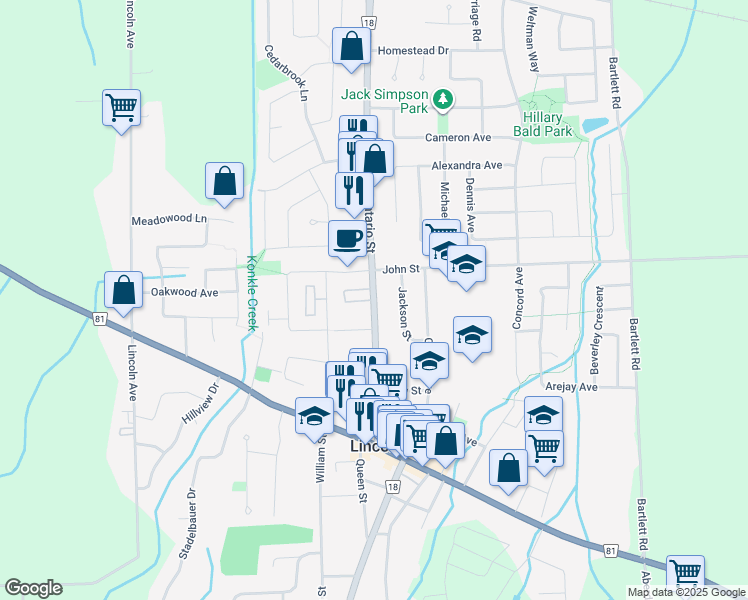 map of restaurants, bars, coffee shops, grocery stores, and more near 4382 Ontario Street in Lincoln