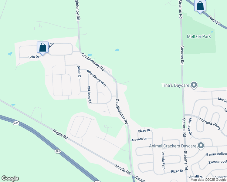 map of restaurants, bars, coffee shops, grocery stores, and more near 8241 Dandelion Way in Clay