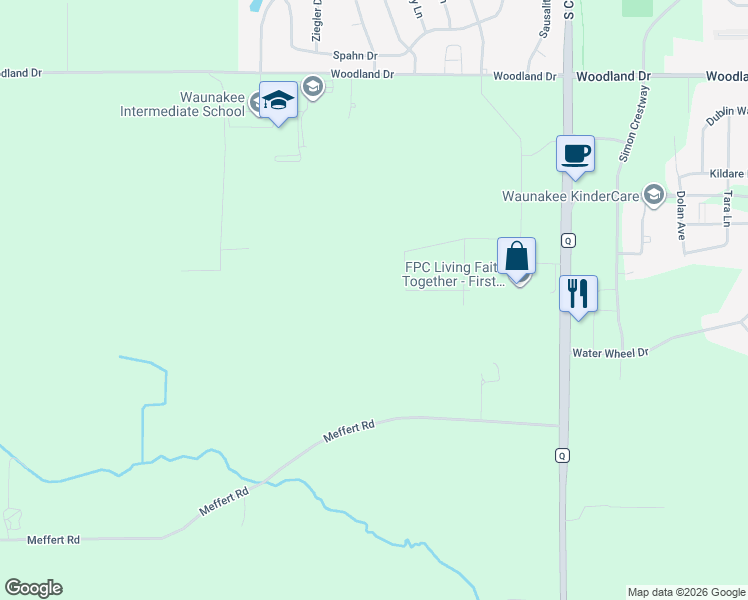map of restaurants, bars, coffee shops, grocery stores, and more near 6190 Meffert Road in Waunakee