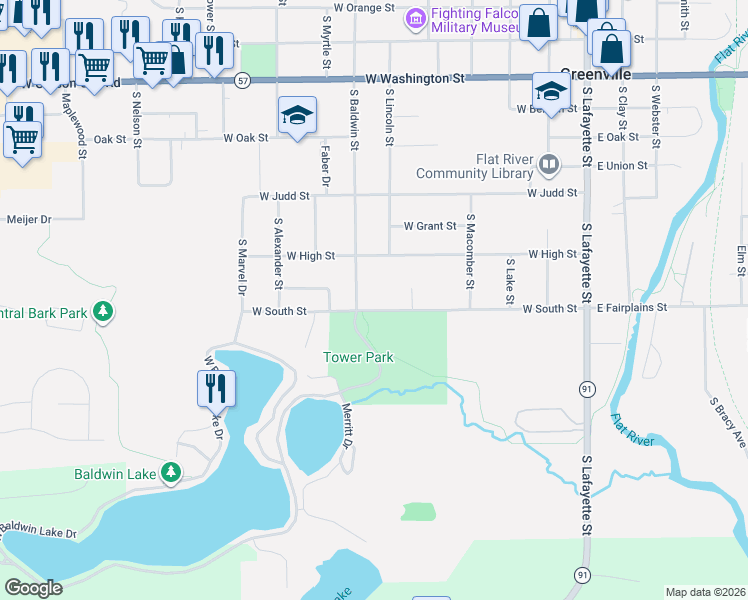 map of restaurants, bars, coffee shops, grocery stores, and more near 620 West South Street in Greenville
