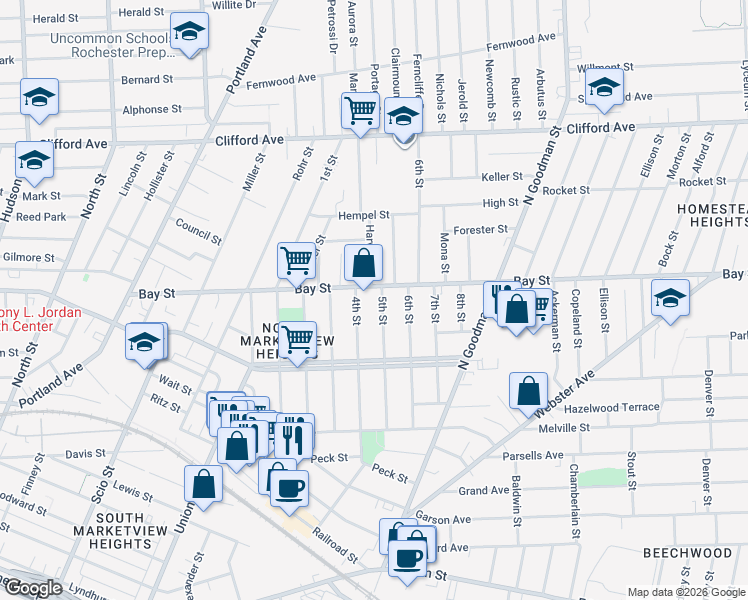 map of restaurants, bars, coffee shops, grocery stores, and more near 346 4th Street in Rochester