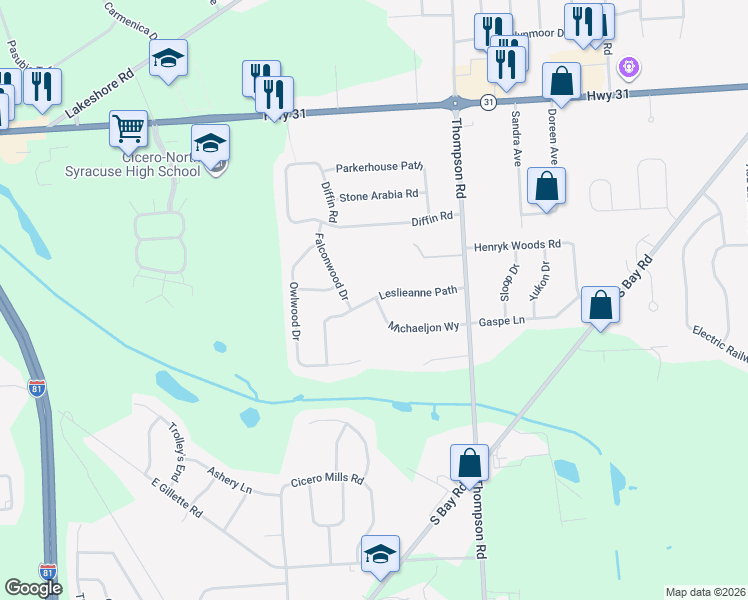 map of restaurants, bars, coffee shops, grocery stores, and more near 6163 Michael Jon Way in Cicero