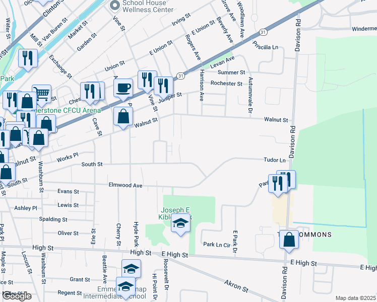 map of restaurants, bars, coffee shops, grocery stores, and more near 468 South Street in Lockport