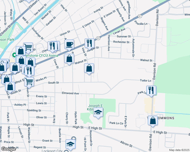 map of restaurants, bars, coffee shops, grocery stores, and more near 440 South Street in Lockport