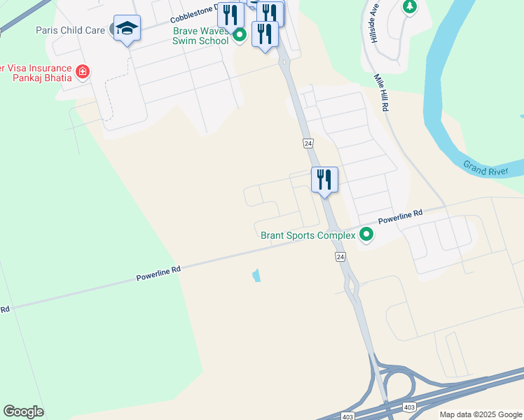map of restaurants, bars, coffee shops, grocery stores, and more near 980 Powerline Road in Brant