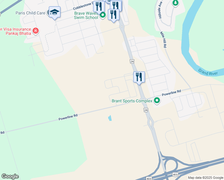 map of restaurants, bars, coffee shops, grocery stores, and more near 980 Powerline Road in Brant