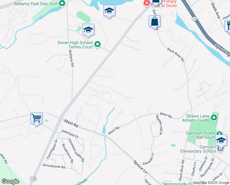 map of restaurants, bars, coffee shops, grocery stores, and more near 69 Dunns Bridge Lane in Dover