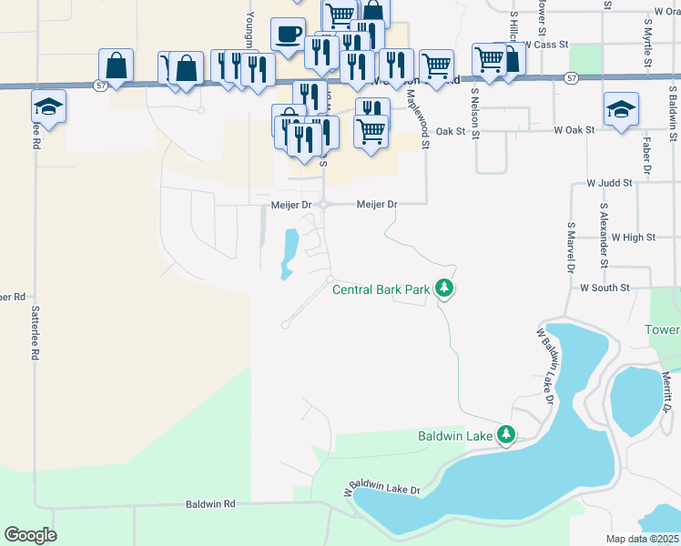 map of restaurants, bars, coffee shops, grocery stores, and more near 1540 Central Park Drive in Greenville