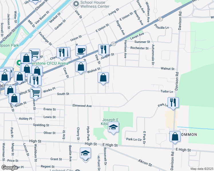 map of restaurants, bars, coffee shops, grocery stores, and more near 81 Remick Parkway in Lockport