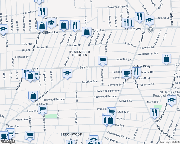map of restaurants, bars, coffee shops, grocery stores, and more near 296 Greeley Street in Rochester
