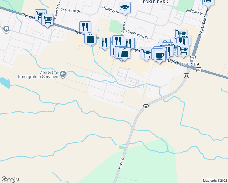 map of restaurants, bars, coffee shops, grocery stores, and more near 20 Dolomiti Court in Hamilton