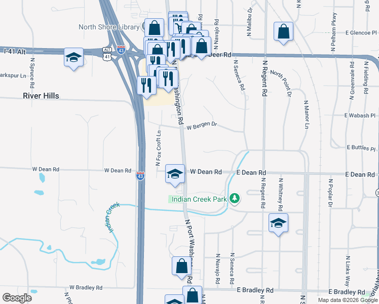 map of restaurants, bars, coffee shops, grocery stores, and more near in Fox Point