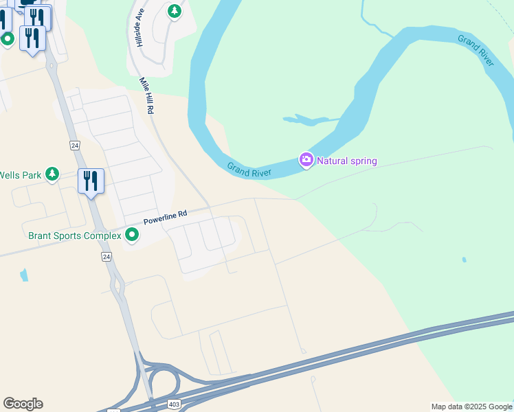 map of restaurants, bars, coffee shops, grocery stores, and more near 283 Pottruff Road in Brant