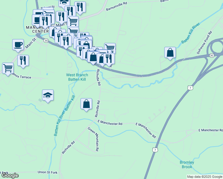 map of restaurants, bars, coffee shops, grocery stores, and more near 73 Torrey Knoll in Bennington County