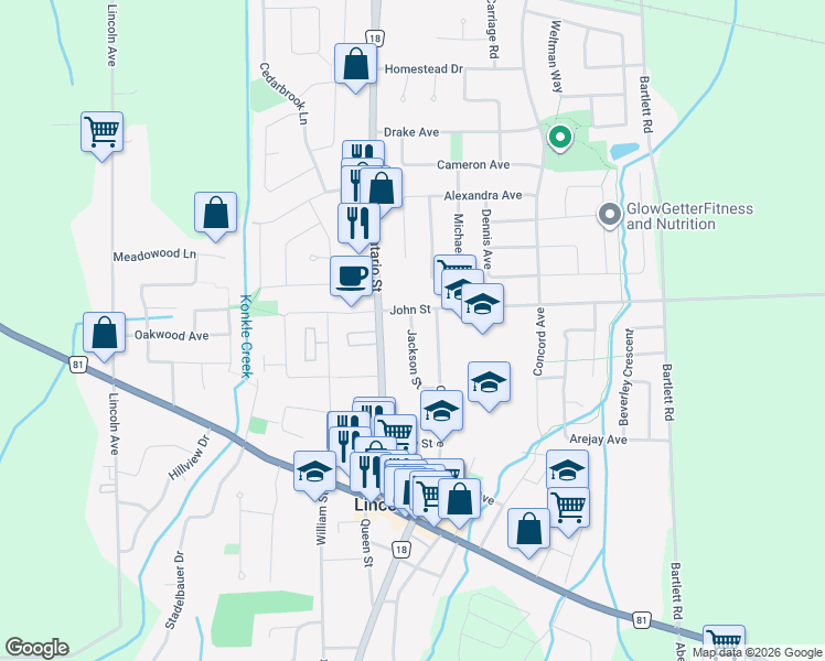 map of restaurants, bars, coffee shops, grocery stores, and more near 4391 Jackson Street in Lincoln