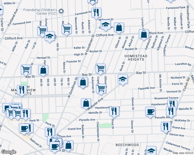 map of restaurants, bars, coffee shops, grocery stores, and more near 135 Copeland Street in Rochester