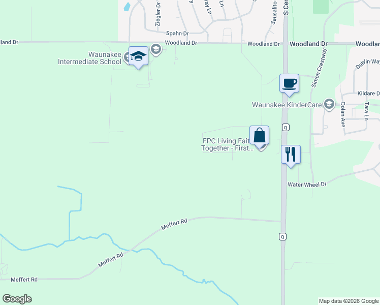 map of restaurants, bars, coffee shops, grocery stores, and more near 6190 Meffert Road in Waunakee
