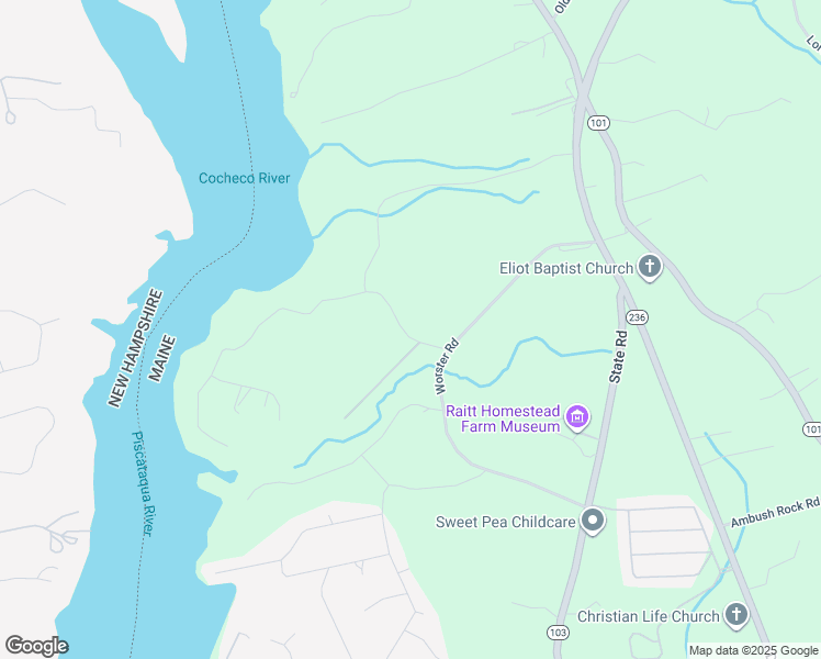 map of restaurants, bars, coffee shops, grocery stores, and more near 67 Houde Road in Eliot
