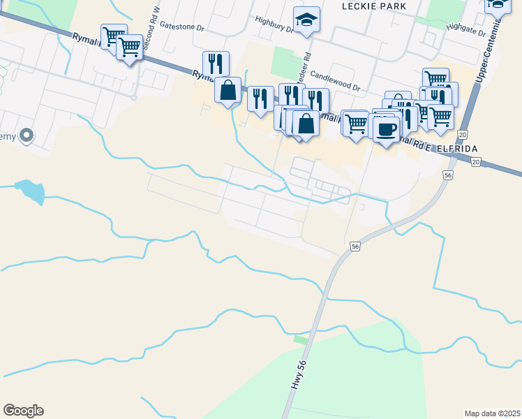 map of restaurants, bars, coffee shops, grocery stores, and more near Cittadella Boulevard in Hamilton