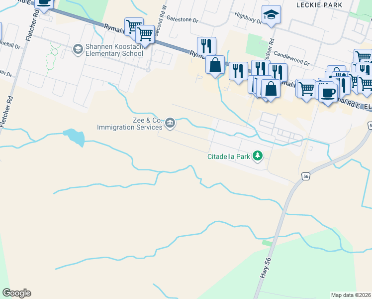 map of restaurants, bars, coffee shops, grocery stores, and more near 183 Rockledge Drive in Hamilton