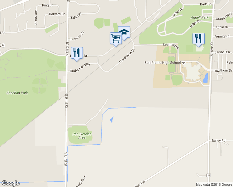 map of restaurants, bars, coffee shops, grocery stores, and more near 999 South Bird Street in Sun Prairie