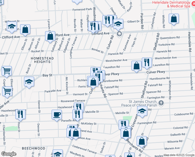 map of restaurants, bars, coffee shops, grocery stores, and more near in Rochester