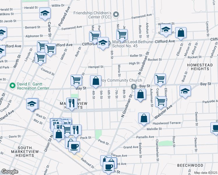 map of restaurants, bars, coffee shops, grocery stores, and more near 26 Crombie Street in Rochester