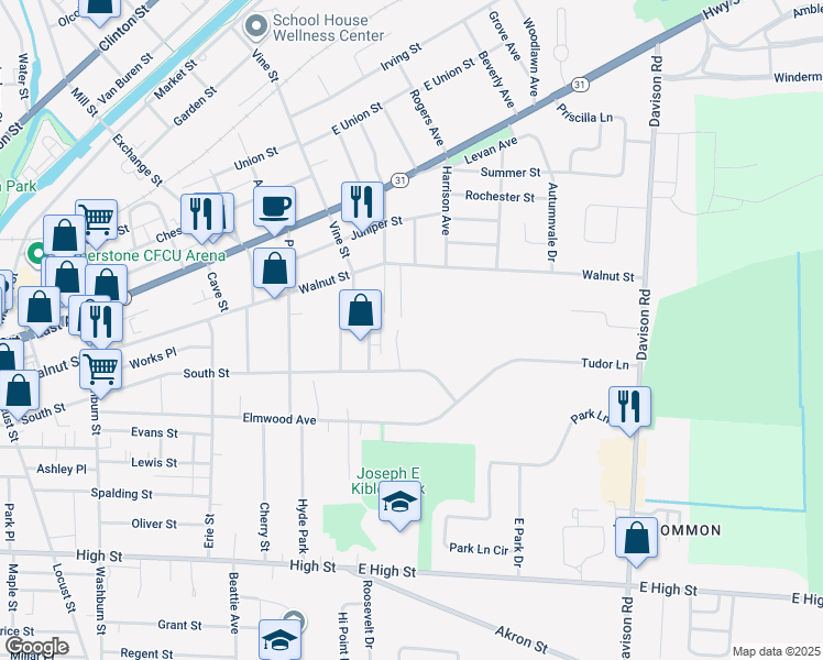 map of restaurants, bars, coffee shops, grocery stores, and more near 15 Wilson Parkway in Lockport