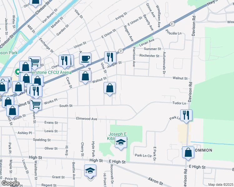 map of restaurants, bars, coffee shops, grocery stores, and more near 524 Walnut Street in Lockport