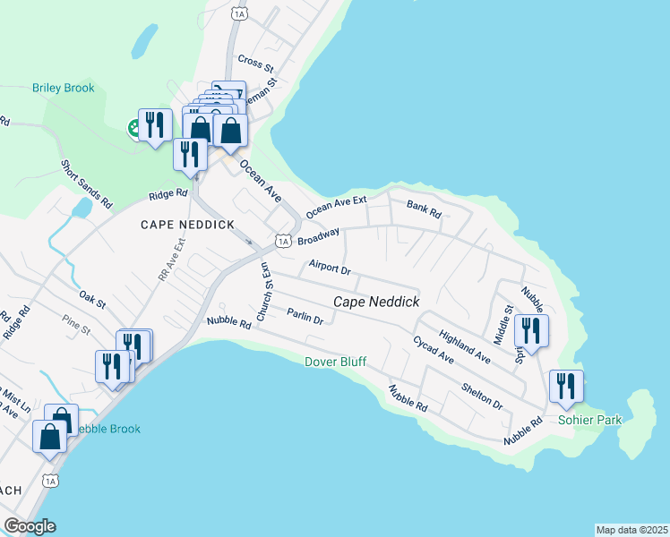 map of restaurants, bars, coffee shops, grocery stores, and more near 131 Airport Drive in York