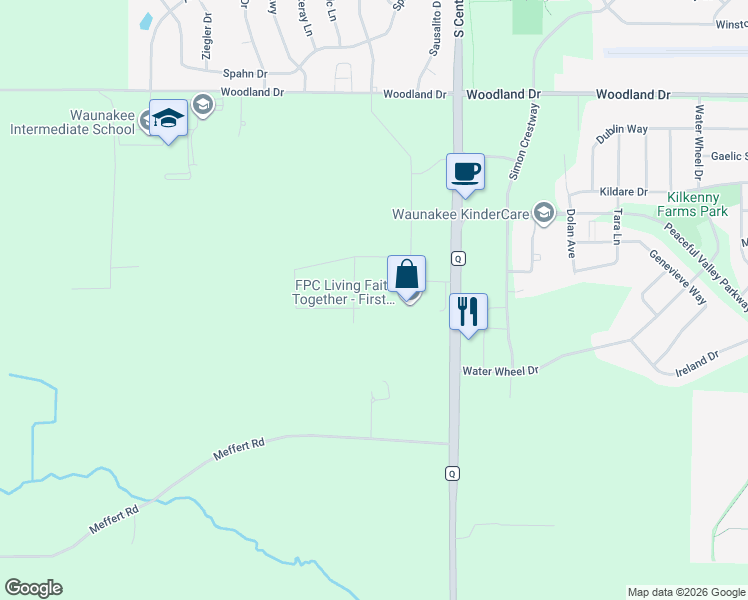 map of restaurants, bars, coffee shops, grocery stores, and more near 5765 County Highway Q in Waunakee