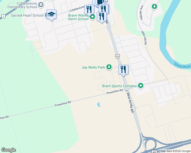 map of restaurants, bars, coffee shops, grocery stores, and more near 1044 Rest Acres Road in Brant
