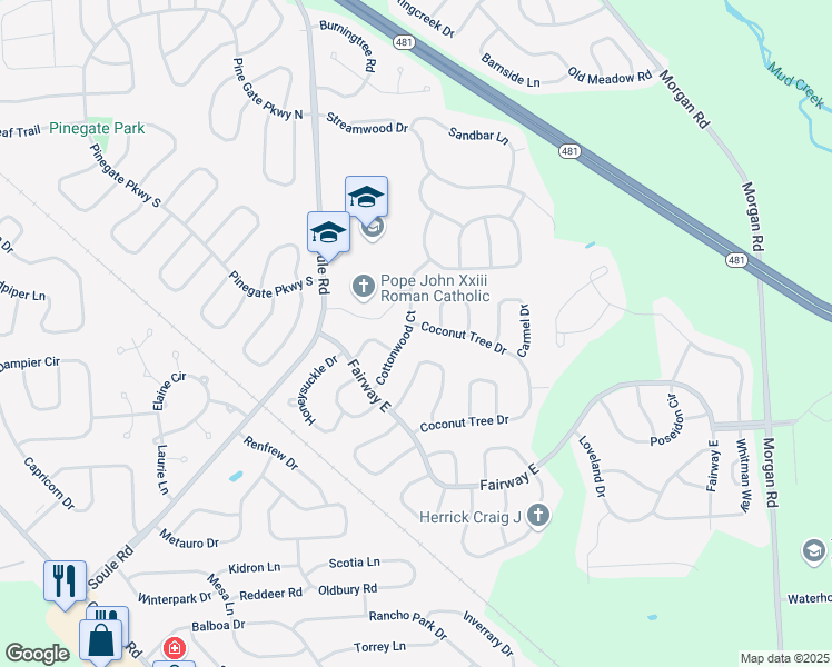 map of restaurants, bars, coffee shops, grocery stores, and more near 8264 Cottonwood Court in Liverpool